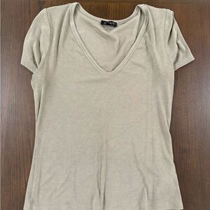 Dynamite Ribbed V-Neck Short Sleeve Top
